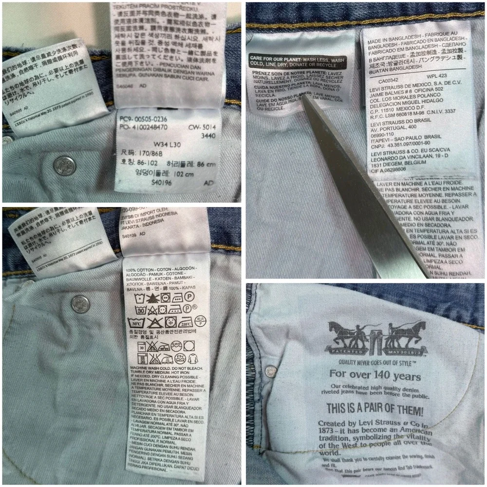 Levis 505 Regular Fit Straight Leg Jeans Mens 34x30 Medium Wash Blue 00505-0236